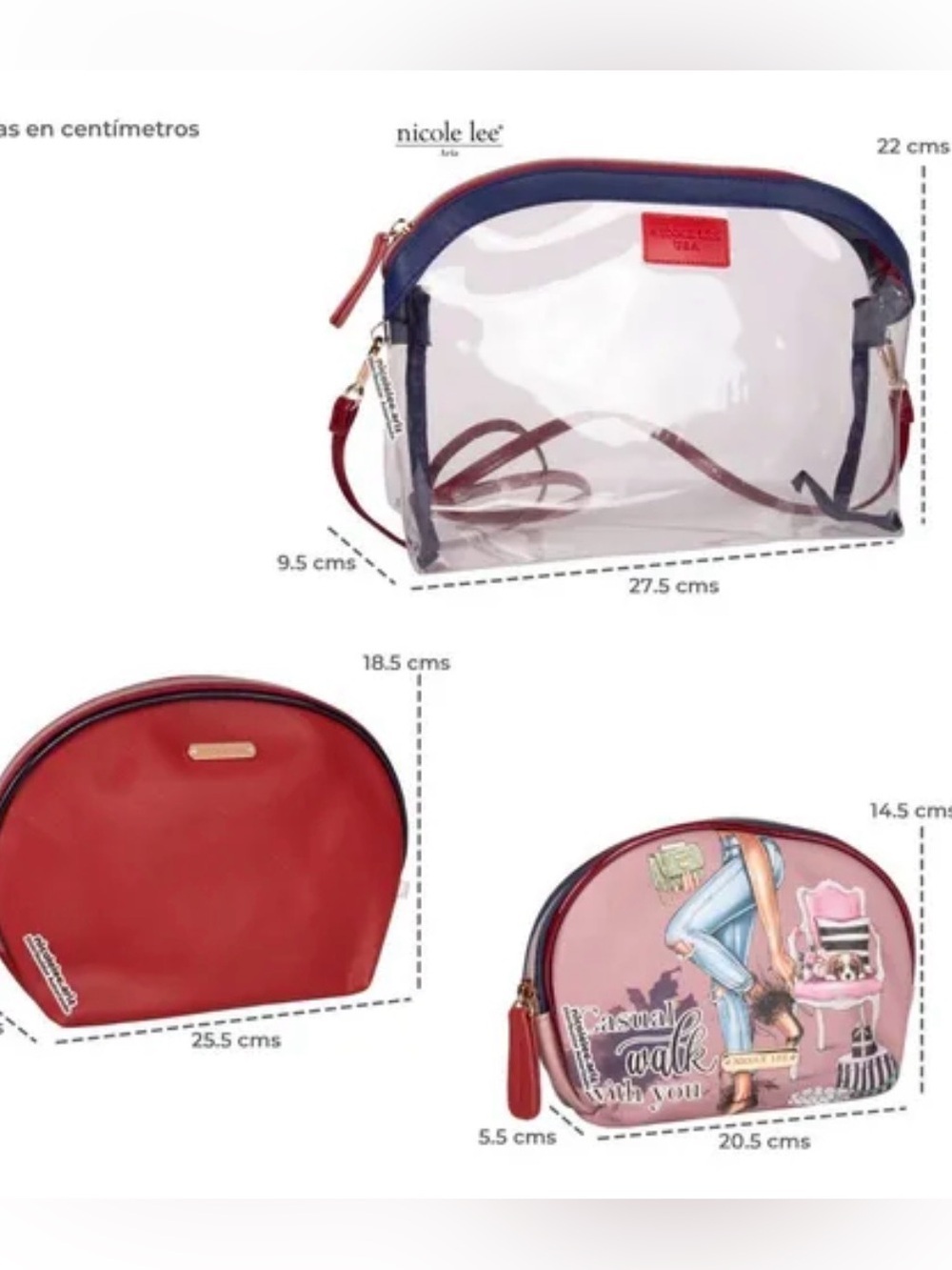 Nicole Lee Clear Bag Set - Burgundy & Navy Trim